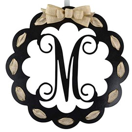 Letter M - Monogrammed Door Hanger | Mom Gift | Black and Burlap Everyday Year Letter Door Hanger
