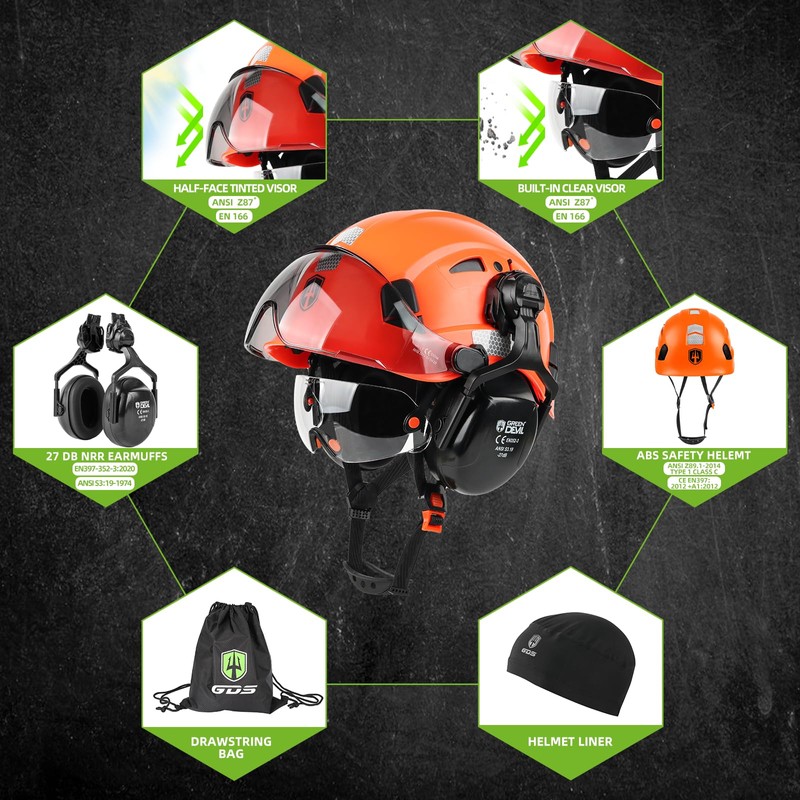 GREEN DEVIL Hard Hat Safety Helmet with Visor and Ear