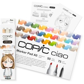 Copic Ciao Layer & Mix Mellow Starter Set, Marker Set with 3 Different Colours, Marker Paper and Drawing Template for Tracing, Includes Getting to Know Exercise Sheet