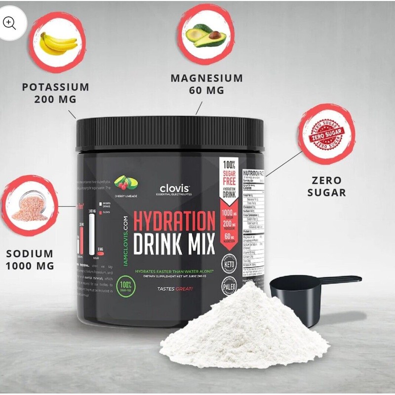 Clovis Essential Electrolytes HYDRATION DRINK MIX Cherry Limeade 3 Pack