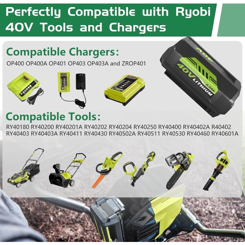 For RYOBI 40V 6.0Ah Battery For Ryobi 40 Volt Lithium