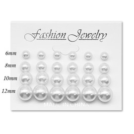 Pearl Stud Earrings - White Simulated Pearl Rhinestone Earrings for Bridal, Wedding, Birthday & Christmas - 12 Pairs