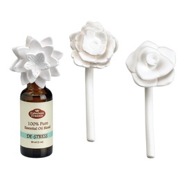Fabulous Frannie De-Stress Aromatherapy Ceramic Flower Diffuser with 30ml Pure Essential Oil Blend made with Grapefruit, Ylang Ylang and Lavender Essential Oils 3pk Set.