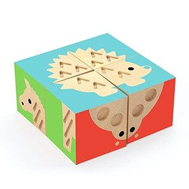 DJ06217 Cube Puzzle, 3D Puzzle, Blocks, Wooden Tsumiki, Picture Matching, 2 Years Old, Children, Educational Toys, Animals, Educational Puzzle, Gift | DJECO Jeko Touch Basic | (DJ06217)
