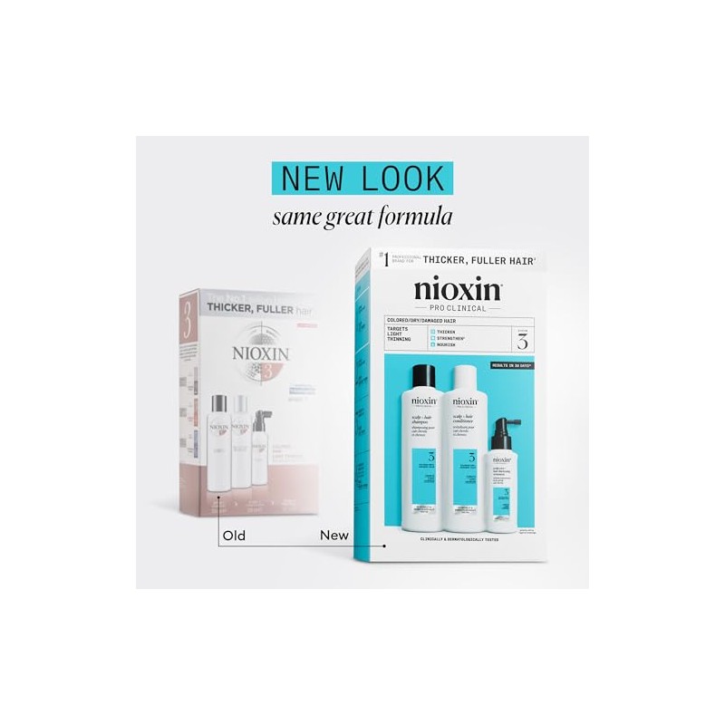 Nioxin System 3 Kit (300ml) Cleanser Shampoo, Scalp Therapy Conditioner,