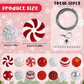 Pack of 50 Christmas Beads 20 mm, Beads Christmas Set with Hole, Beads Crafts Christmas, Bubblegum Beads, Bracelet Beads, Christmas, Acrylic Beads for Bracelet Pendants DIY (Red & Green)