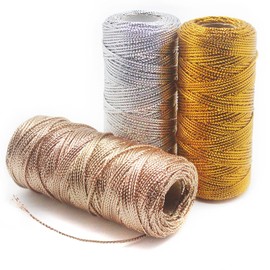 Anvin Metallic Bakers Twine - 328 Yards, Pack of 3 (Gold, Silver, Rose Gold) for Arts & Crafts, DIY Tags & Ornaments