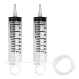 2 PCS Large Syringe 100ML Plastic Syringe with Tubing Reusable Measuring Syringe Sterile and Individual Sealed, Measurement for Scientific Labs,Garden Syringe for Liquid,Feed Pets,Oil Filtration