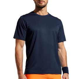 MIER Men's Short Sleeve T-Shirts Quick Dry Athletic Shirts Moisture Wicking Workout Running Polyester Tee Navy, XL