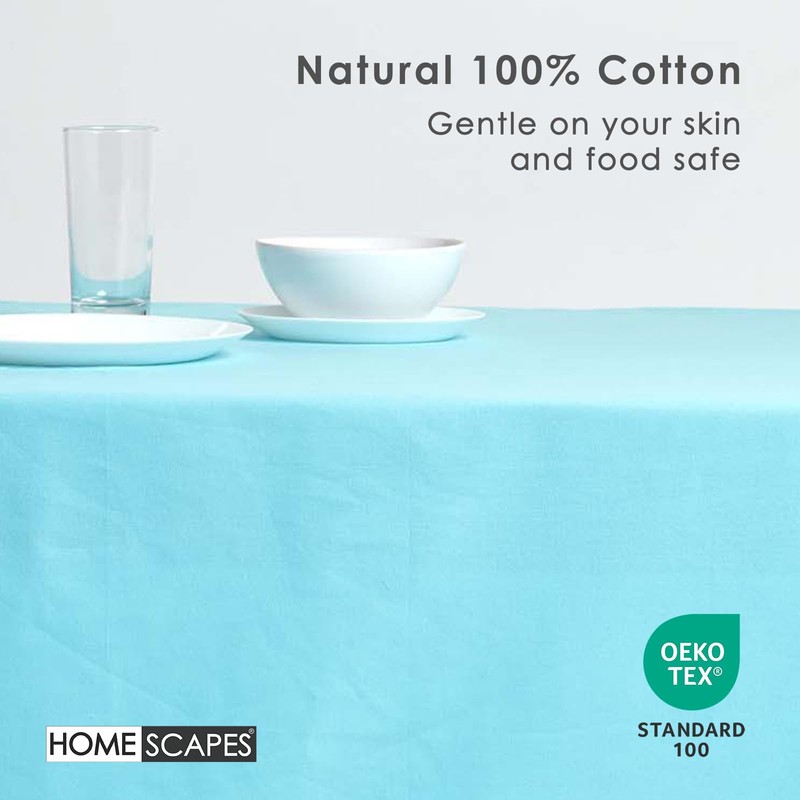 HOMESCAPES Blue Table Cloth, Plain Cotton Tablecloth, Large Rectangular, Handcrafted