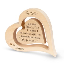 sagl.tirol Heart made of pine wood with floating inside heart and engraving [100% natural product] baby gift boy I baby gift girl I baby gift I gift birth I wooden hearts I for birth