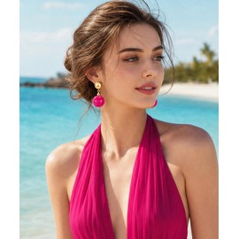 Rose Red Resin Acrylic Earrings for Women 20MM Large Bead Ball Drop Earrings Statement Chunky Drop Earring Holiday Fashion Trendy Jewelry