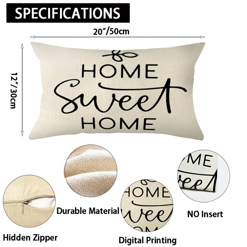 Ogiselestyle Home Sweet Home Throw Pillow Cover, 12 x 20