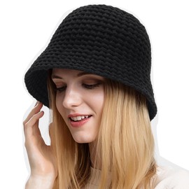 INOGIH Winter Fishing Hat Knitted Bell Hat for Women - Outdoor Warm Winter Hat Bowler Hat Black, black