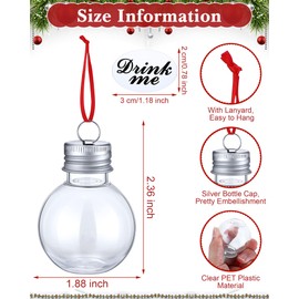 Jerify 48 Pieces Christmas Booze Balls Christmas Tree Ornaments Clear Plastic Fillable Booze Ornaments Bulbs Pendant with Stickers Ribbons for Xmas Holiday Decor