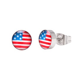 Stainless Steel American Flag Earrings Studs, United States