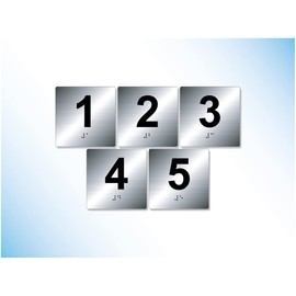 The Sign Studio – 4” x 4” – Exam Room Numbers 1-5 - Braille/Tactile Identification Signs Used for Exam Rooms and Offices – (Brushed Silver/Black)