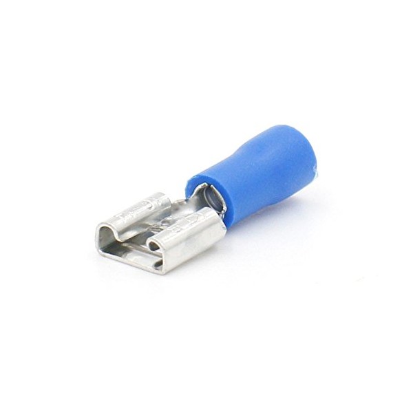 Baomain Female Quick disconnects Vinyl Insulated Spade Wire Connector Electrical Crimp Terminal 16-14 AWG 6.3mm Blue Pack of 100