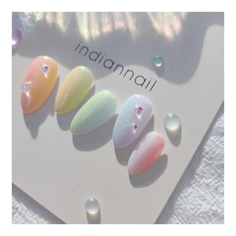 Rainbow handmade nail tips rainbow gradient nails - Amod Short