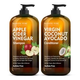 MAJESTIC PURE Apple Cider Vinegar Shampoo and Avocado Coconut Conditioner Set - Restores Shine & Reduces Itchy Scalp, Dandruff & Frizz - Sulfate Free, for All Hair Types, Men and Women - 2 x 16 fl oz