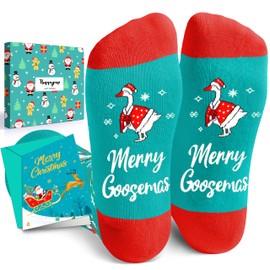 HAPPYPOP Christmas Gifts Stocking Socks for Men Women - Secret Santa Socks Xmas Stocking Stuffers for Goose Lovers Christmas Geese Gifts for Teens