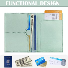 COSHAYSOO Green Passport Cover Holder and Luggage Tag Set TSA Approved with Initial Chenille Letter Patch A-Z for Women Teenage Girls, Vaccine Card Slot Travel Bag Suitcase Identifier (S)