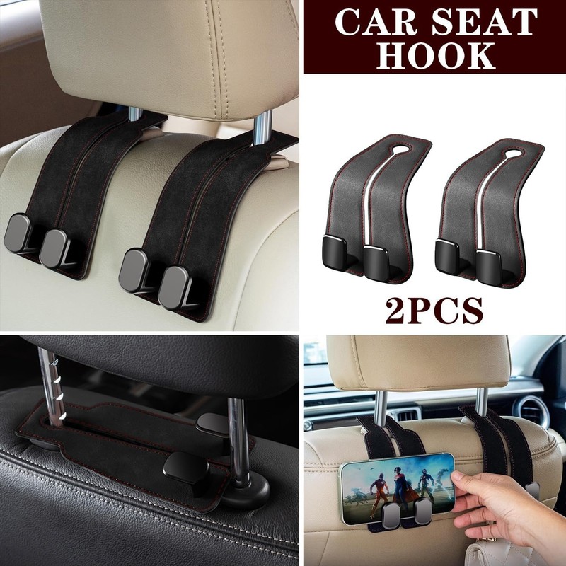 2PCS Gancho Reposacabezas Para Coche De Cuero Multifuncional Accesorio Automotriz
