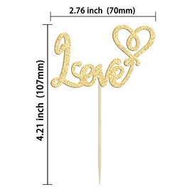 Gyufise 24Pcs Love Cupcake Toppers Gold Glitter Sweet Love Valentine's Day Cupcake Picks Decorations for Valentine's Day Theme Wedding Engagement Bridal Shower Birthday Party Supplies