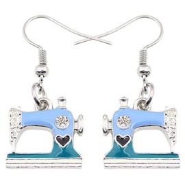BAMAY Emaille Legierung niedlich Nähmaschine Ohrringe Vintage Schmuck Quilten Geschenke für Frauen Quilters Näherin (Blau)