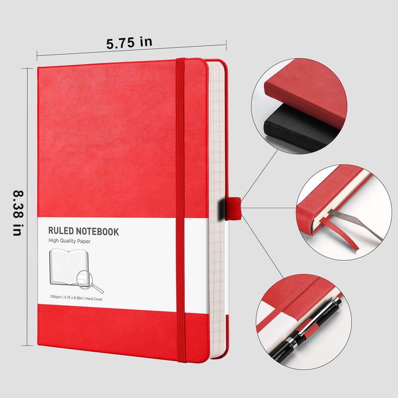 RETTACY Lined Journal Notebook - A5 Note Book Hardcover Notepad