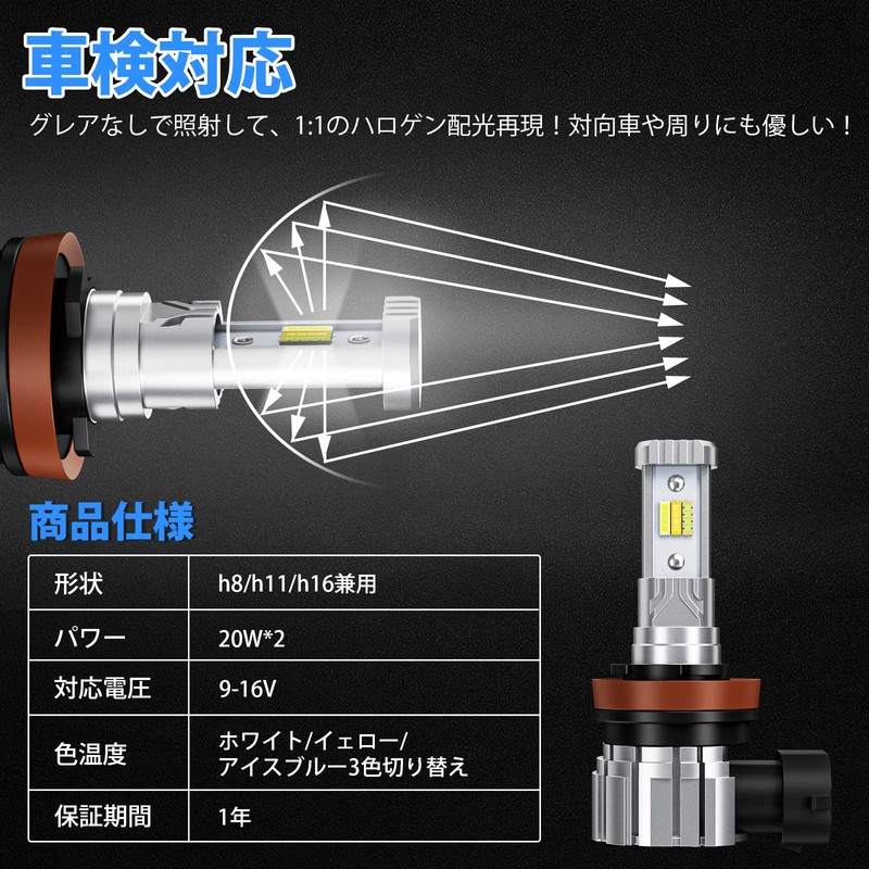 Suparee H8 LED Fog Light, 3 Color Switching, H11 LED