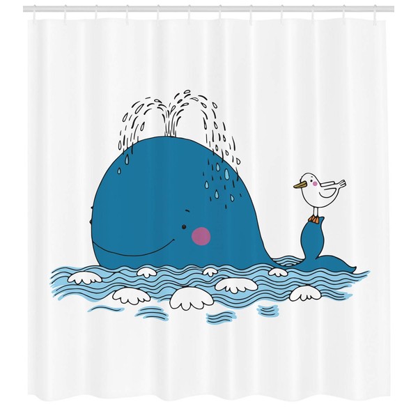 Ambesonne Whale Shower Curtain, Sea Mammal Caricature Swimming in The