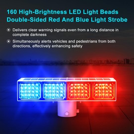 Aolyty Solar Strobe Light, Red & Blue Double-Sided IP65 Waterproof Warning Light, 160LEDS, 2 Modes, 5W Solar Powered, 3.5" x 4.7" x 17" for Outdoor Construction, Dock, Crossroad, Driveway