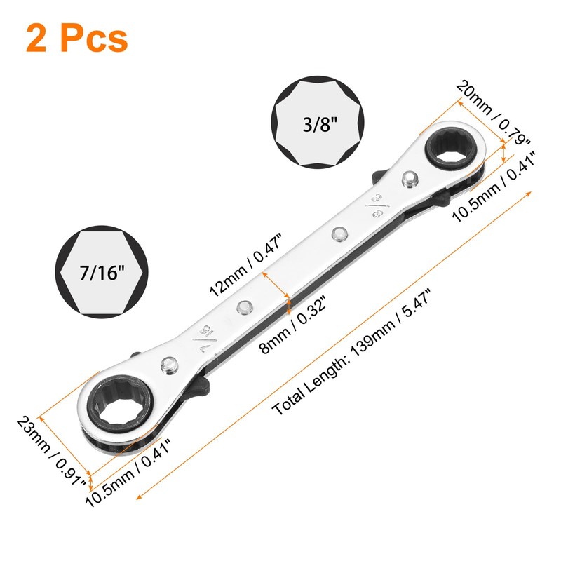 sourcing map 2pcs Double Box End Reversible Ratcheting Wrench 3/8"
