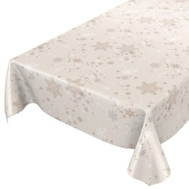 ANRO Wachstuchtischdecke Wachstuch Wachstischdecke Tischdecke Weihnachten Schneeflocken Beige 120x140cm