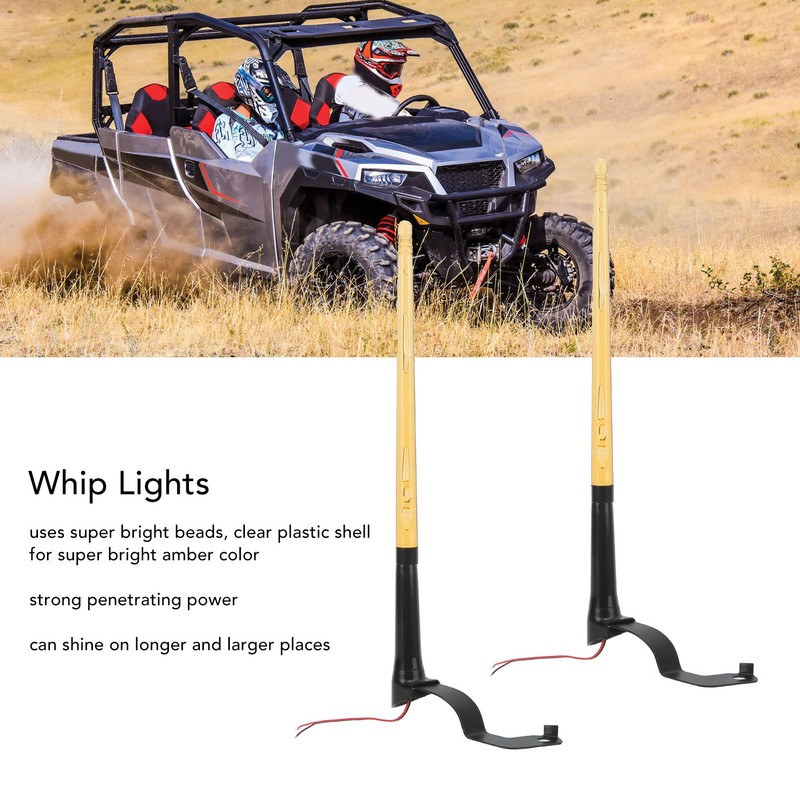 2 Pcs Whip Lights 340mm Long Amber Lighted Antenna Flagpole