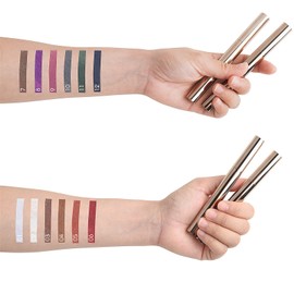 Vtrem 3PCS Shimmer Cream Eyeshadow Stick Double-headed Eye Shadow Pencil Crayon Brightener Highlighter Makeup Stick Kit Long Lasting Waterproof Eye Shadow Make Up, Purple/Sea ​​Blue/Brown