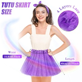 Foaincore 9 Pcs Women's Tutu Skirt Adult 4 Layered Tulle Stars Sequins Ballet Dance Dress Sequin Skirt(Dark Purple)