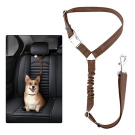 Plutus Pet Dog Seat Belt for Car Headrest, Reflective and Adjustable Restraint with Elastic Bungee for Safety, Vehicle Seatbelt Harness for Small Medium Large Dogs and Cats, Chocolate
