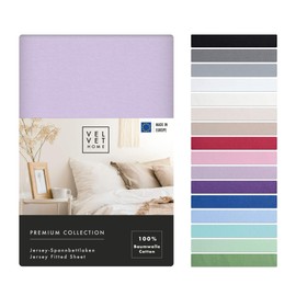 VelvetHome Fitted Sheet, 120 x 200 cm, 100% Combed Cotton, Made in the EU, Jersey Bed Sheet for Mattress Height up to 25 cm, Premium Quality, Beautiful Colours, Purple