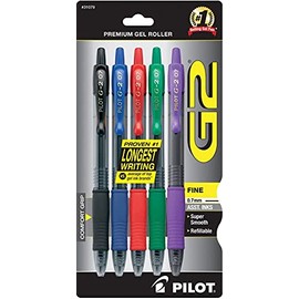 PILOT G2 Premium Refillable and Retractable Rolling Ball Gel Pens, Fine Point, Black/Blue/Red/Green/Purple Inks (31079)- (Pack of 6, 30 Count Total)