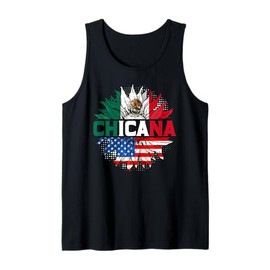 Chicana Mexican USA Flag Sunflower Mexico Independence Day Tank Top