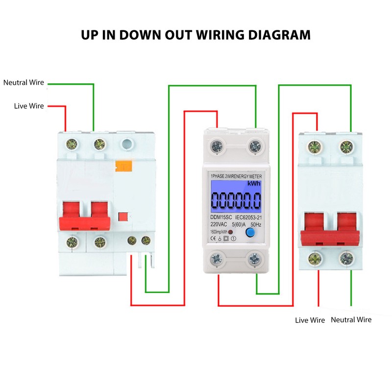 LCD Digital Energy Meter Single Phase 2P Electricity Usage Monitor