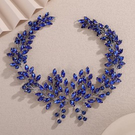 Rumtock Blue Rhinestones Hair Piece Wedding Bridal Headband Women Special Occasion Silver Jewelry (Blue, One Size)