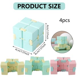 4 Pcs Fidget Cubes For Kids, Infinity Cube Fidget Toy, Fidget Cube, Infinity Cube, For Adults & Kids For Adults Office Staff Household Playing, Toy Birthday Present Gifts (Blue, Pink, Green, Yellow)