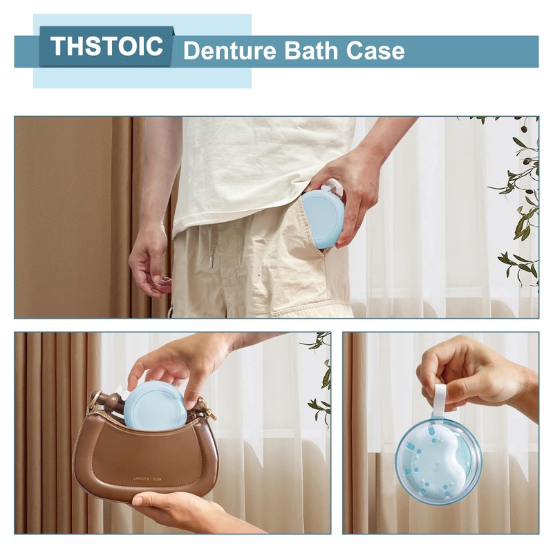 THSTOIC Denture Case & Cup, Travel Retainer Case with Mirror,