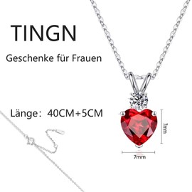 TINGN Valentine's Day Gifts for Women, Couple Gifts, Women's Birthstone Necklace, Women's Necklace, Women's Jewellery, Heart Necklace, Women's Jewellery 925 Silver, Crystal Pendant, Brass