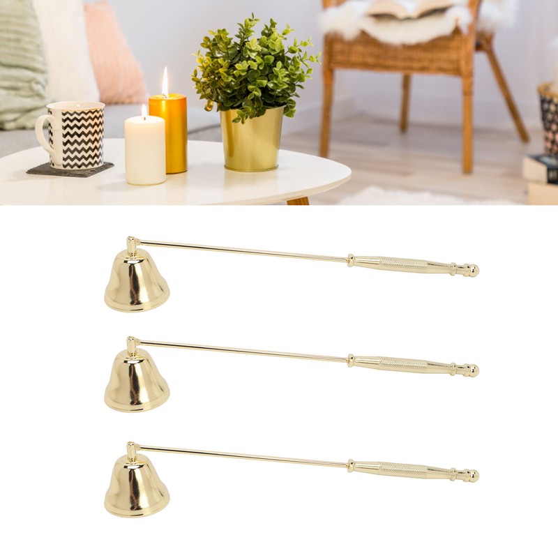 3pcs Candle Snuffer Golden Iron Plating Bell Shaped Long Handle