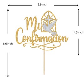 Mi Confirmacion - Decoración para tartas, Primera Comunión, Dios bendece, despedida de soltera, boda, bautizo, bautizo, decoración de fiesta de baby shower, purpurina dorada