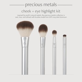 ECOTOOLS, Precious Metals Cheek + Eye Highlight Brush Set, Kit de Brochas para Ojos y Mejillas, de Metal, 4 Piezas